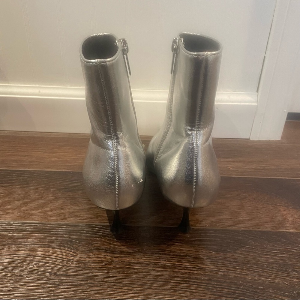 Zara Silver Metallic Kitten Heel Ankle Boots Date Night Clubbing EU 37/US 6 - Picture 5 of 14